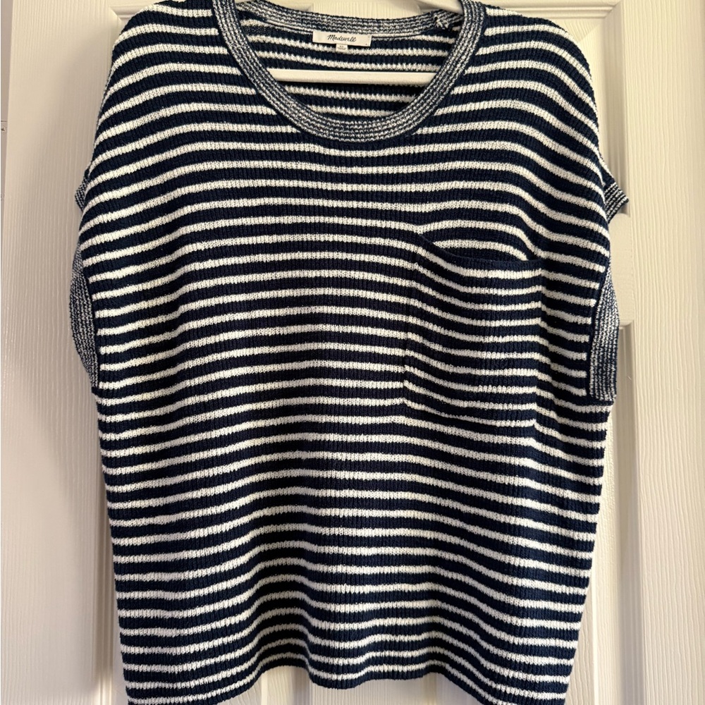 Madewell Navy and White Striped Knit Top